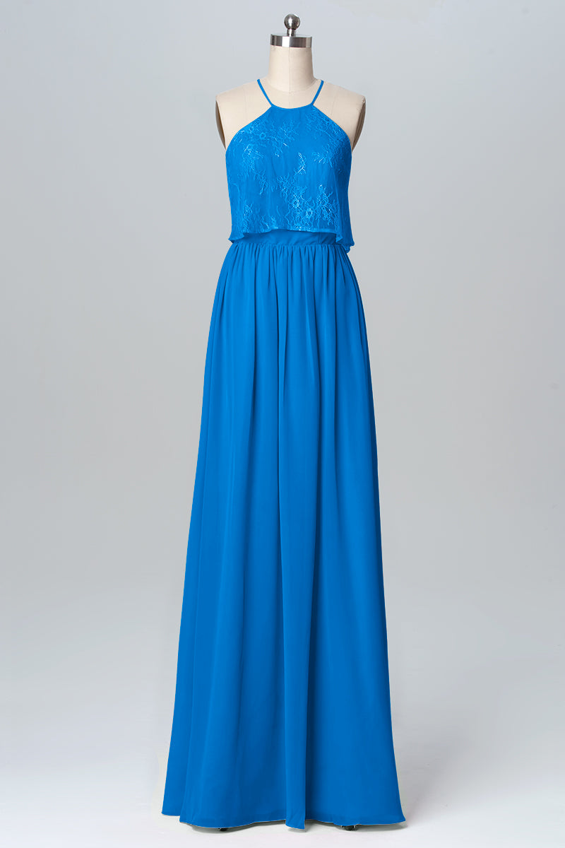 Chiffon Column Halter Sleeveless Bridesmaid Dress-B03101