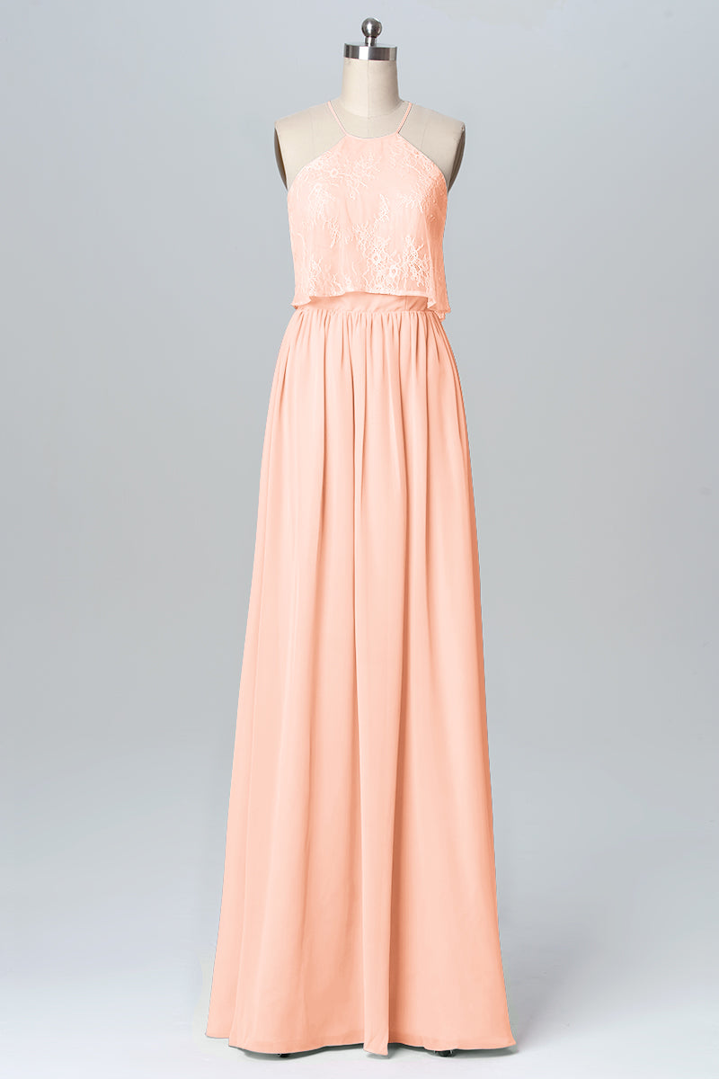 Chiffon Column Halter Sleeveless Bridesmaid Dress-B03101