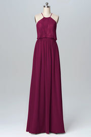 Chiffon Column Halter Sleeveless Bridesmaid Dress-B03101