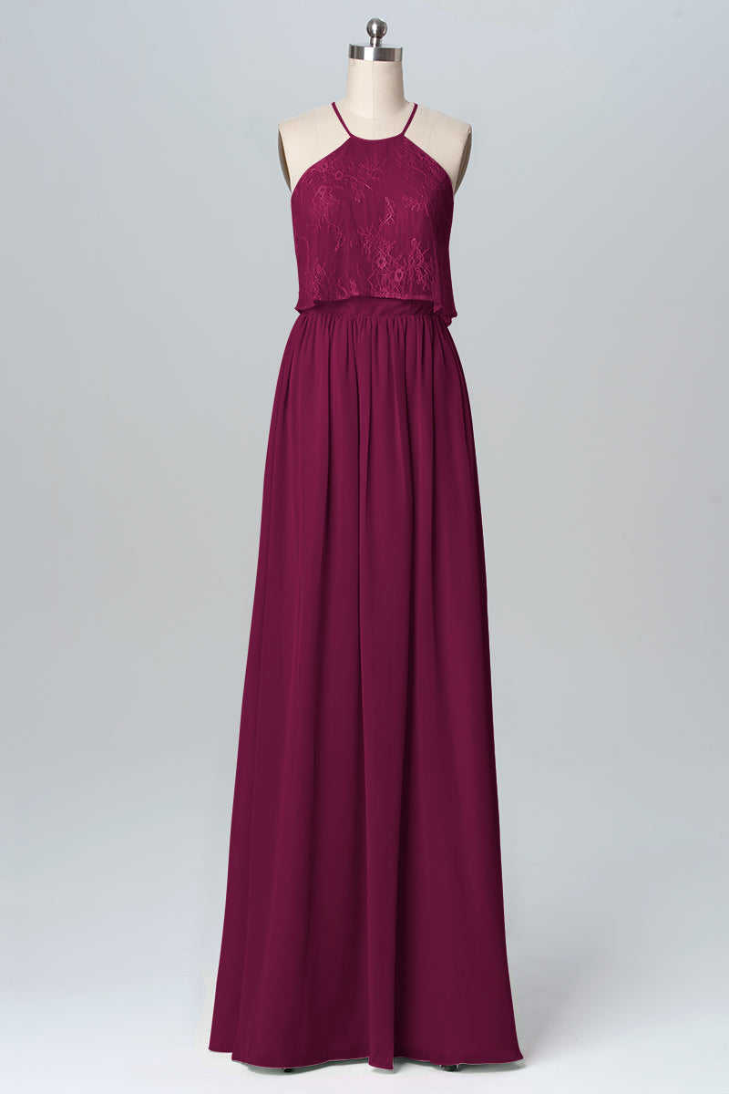 Chiffon Column Halter Sleeveless Bridesmaid Dress-B03101