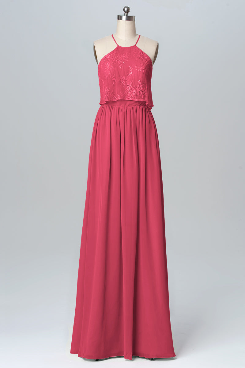 Chiffon Column Halter Sleeveless Bridesmaid Dress-B03101