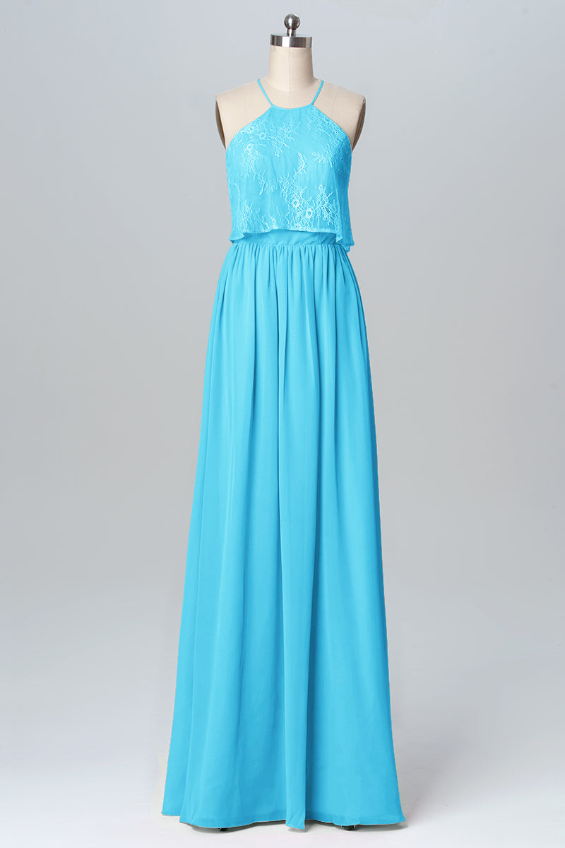 Chiffon Column Halter Sleeveless Bridesmaid Dress-B03101