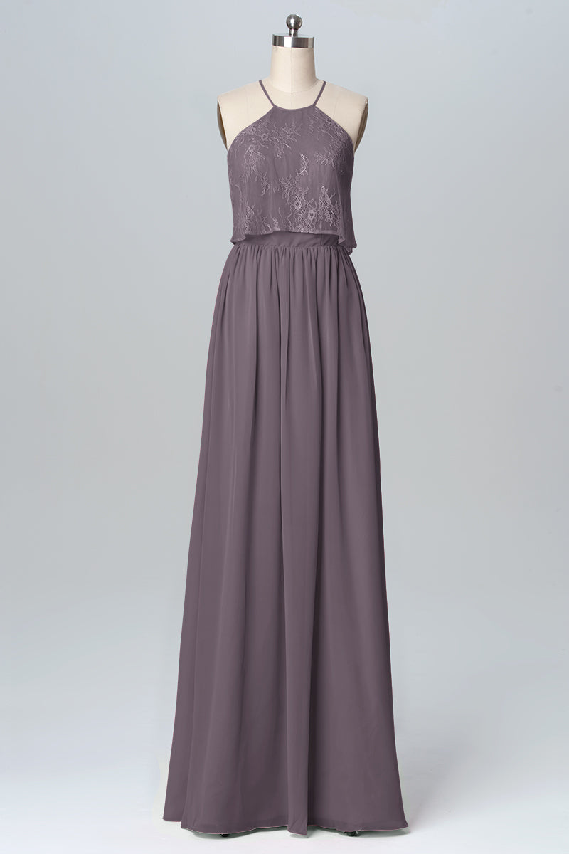Chiffon Column Halter Sleeveless Bridesmaid Dress-B03101