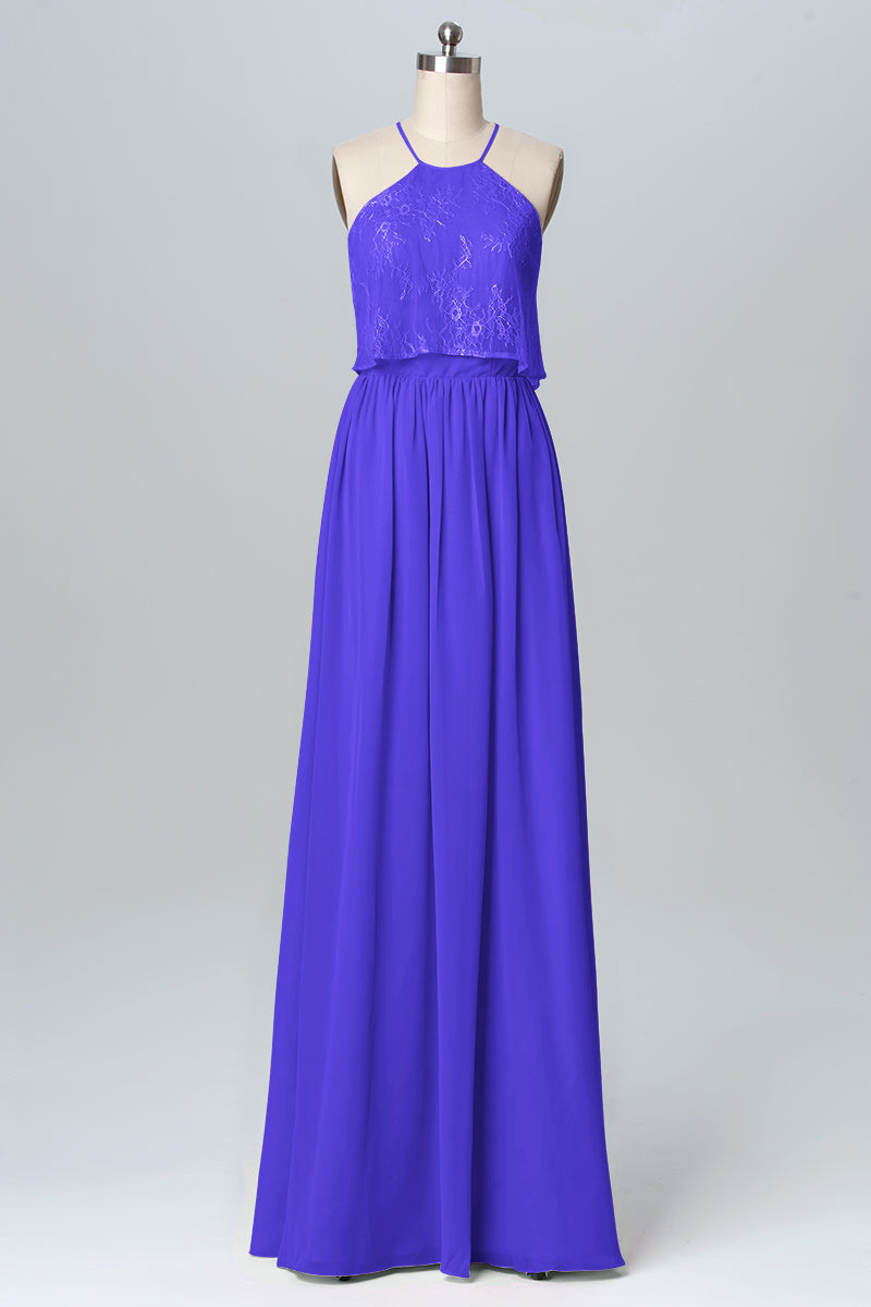 Chiffon Column Halter Sleeveless Bridesmaid Dress-B03101