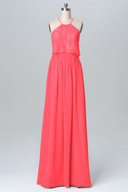 Chiffon Column Halter Sleeveless Bridesmaid Dress-B03101