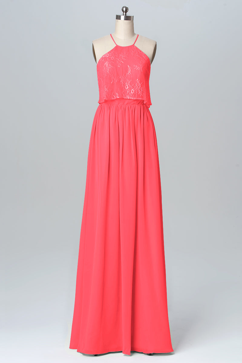 Chiffon Column Halter Sleeveless Bridesmaid Dress-B03101