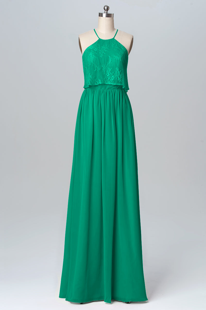 Chiffon Column Halter Sleeveless Bridesmaid Dress-B03101