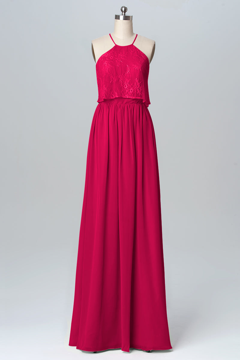 Chiffon Column Halter Sleeveless Bridesmaid Dress-B03101