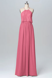 Chiffon Column Halter Sleeveless Bridesmaid Dress-B03101