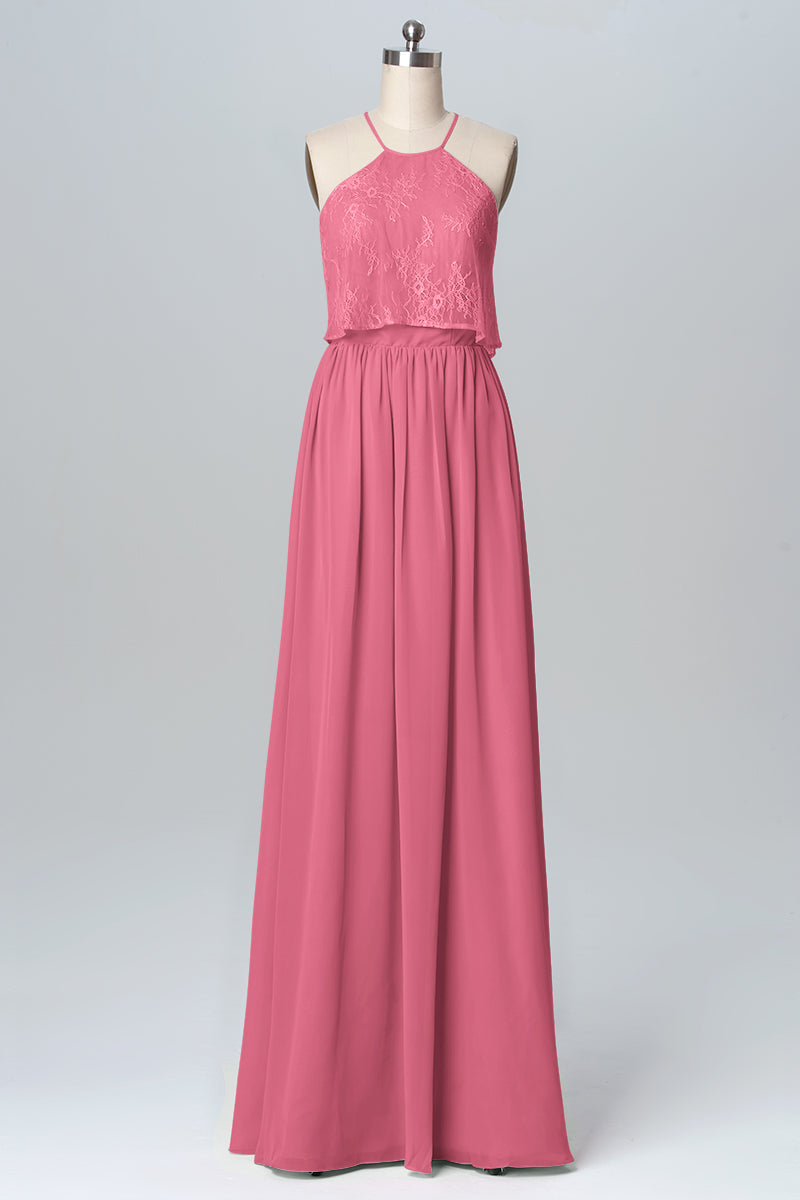 Chiffon Column Halter Sleeveless Bridesmaid Dress-B03101