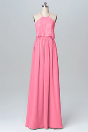 Chiffon Column Halter Sleeveless Bridesmaid Dress-B03101