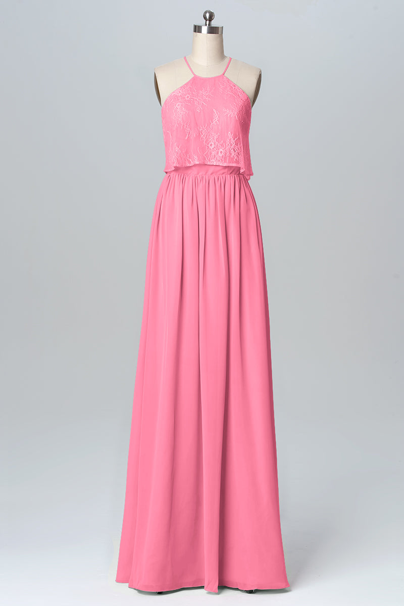 Chiffon Column Halter Sleeveless Bridesmaid Dress-B03101