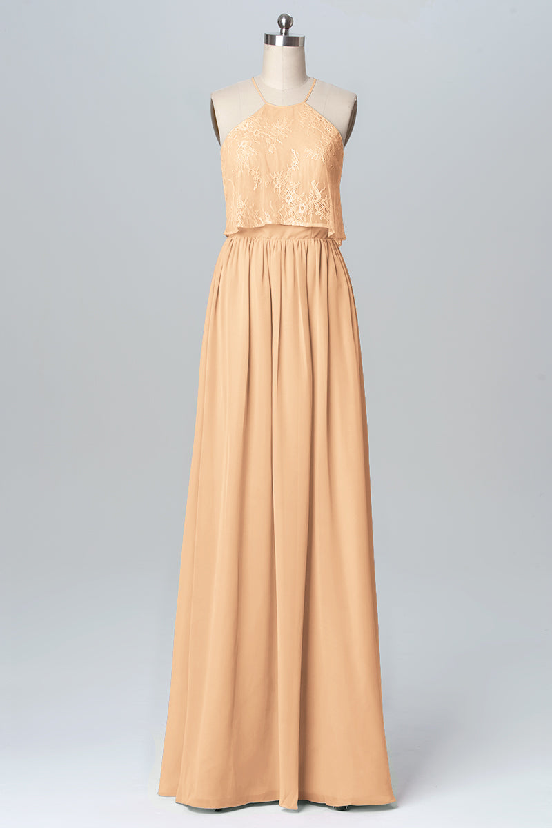 Chiffon Column Halter Sleeveless Bridesmaid Dress-B03101