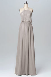 Chiffon Column Halter Sleeveless Bridesmaid Dress-B03101