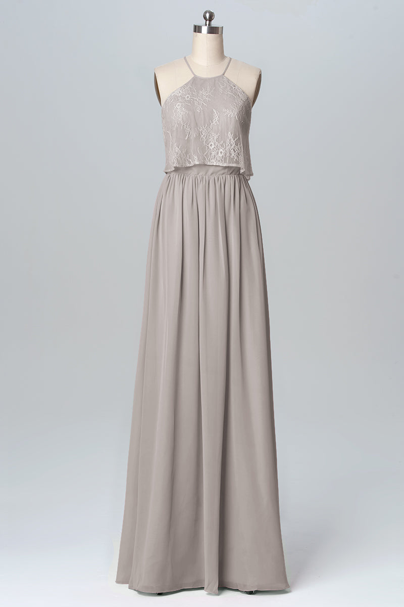 Chiffon Column Halter Sleeveless Bridesmaid Dress-B03101