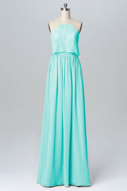 Chiffon Column Halter Sleeveless Bridesmaid Dress-B03101