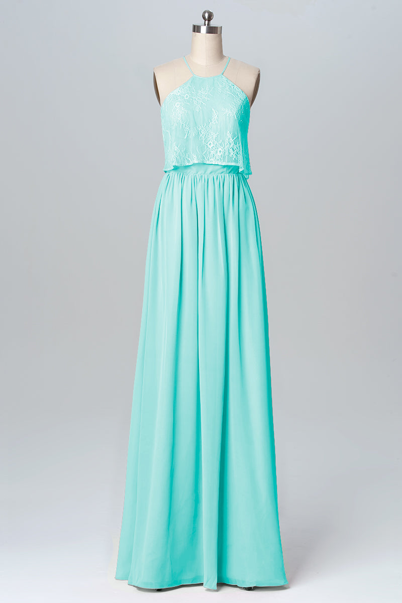 Chiffon Column Halter Sleeveless Bridesmaid Dress-B03101