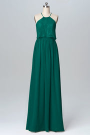 Chiffon Column Halter Sleeveless Bridesmaid Dress-B03101