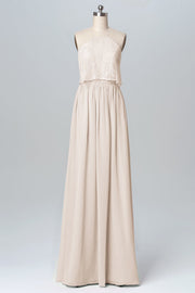 Chiffon Column Halter Sleeveless Bridesmaid Dress-B03101