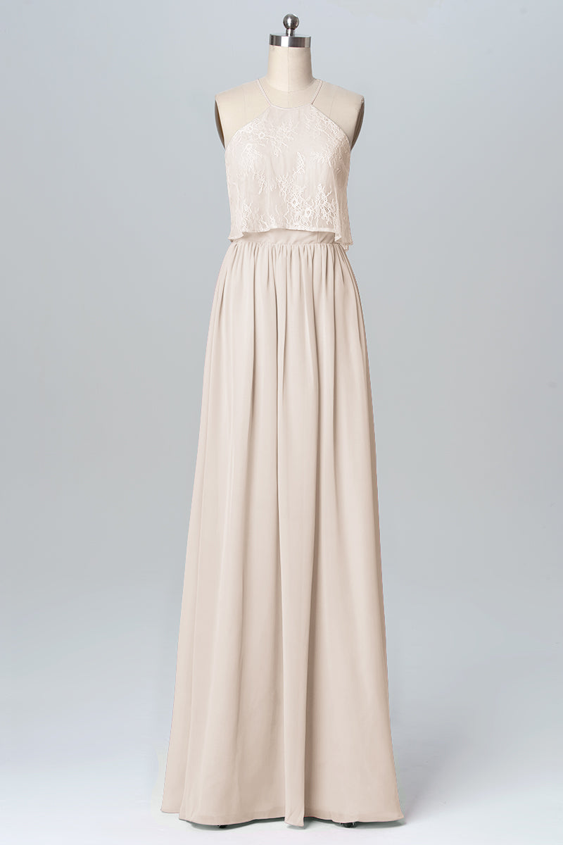 Chiffon Column Halter Sleeveless Bridesmaid Dress-B03101