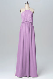 Chiffon Column Halter Sleeveless Bridesmaid Dress-B03101