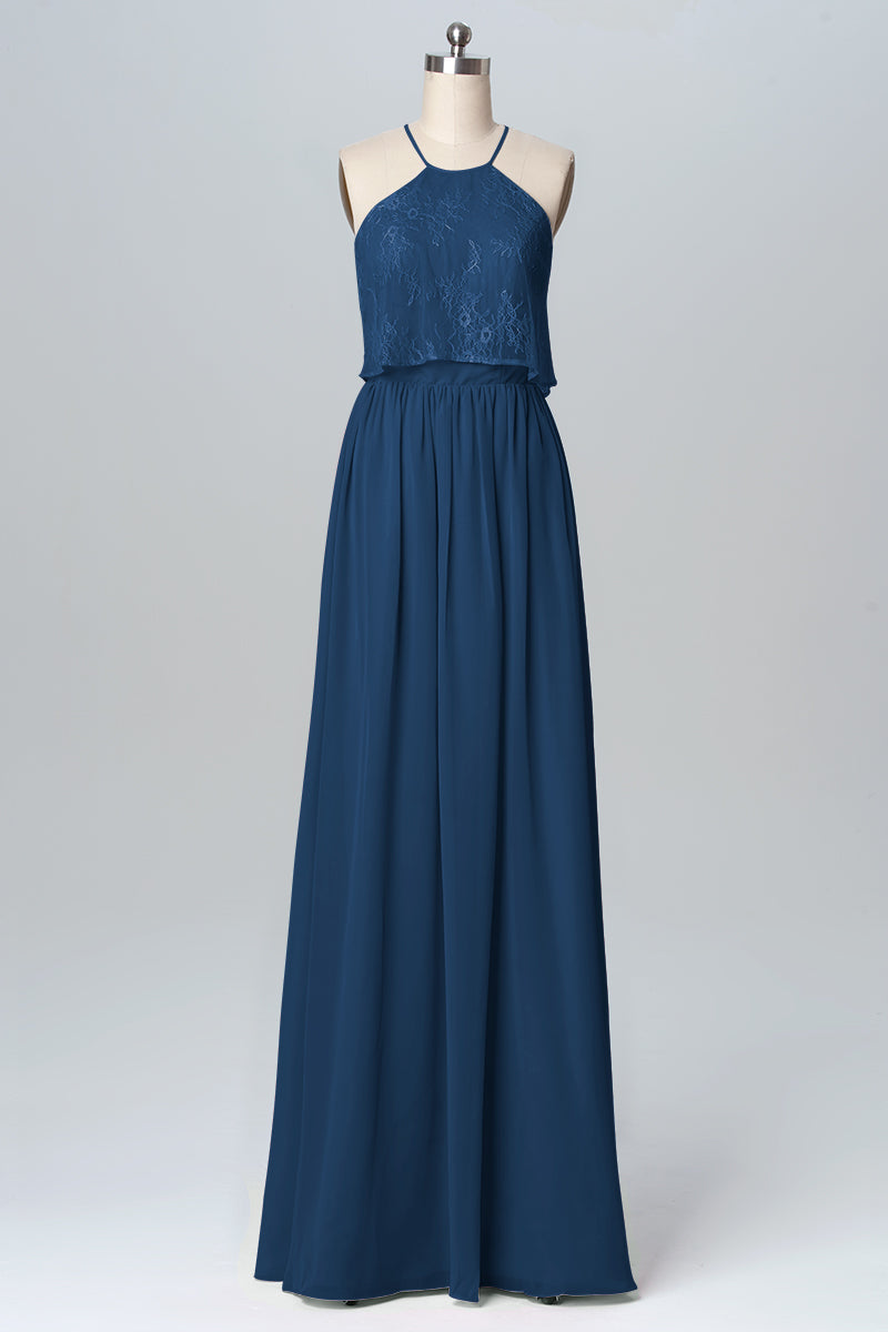 Chiffon Column Halter Sleeveless Bridesmaid Dress-B03101
