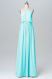 Chiffon Column Halter Sleeveless Bridesmaid Dress-B03101