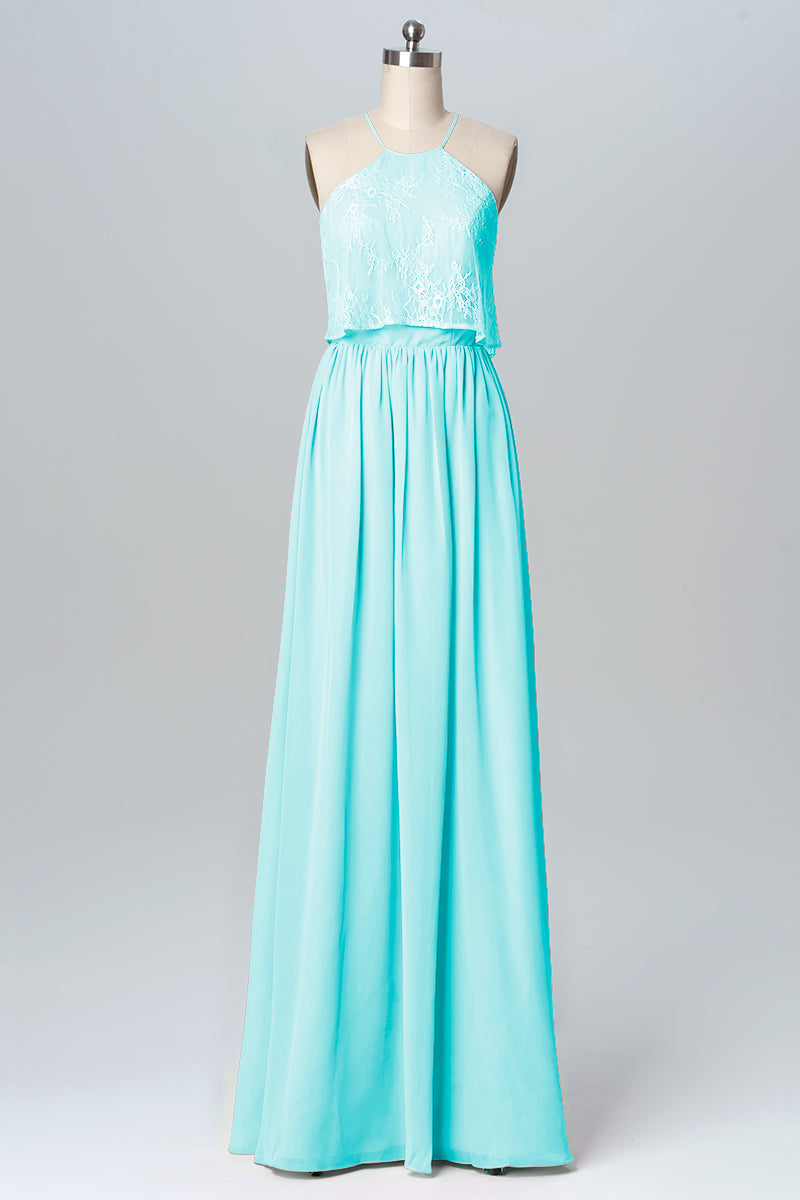 Chiffon Column Halter Sleeveless Bridesmaid Dress-B03101
