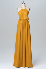 Chiffon Column Halter Sleeveless Bridesmaid Dress-B03101