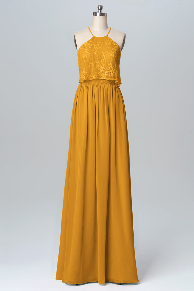 Chiffon Column Halter Sleeveless Bridesmaid Dress-B03101