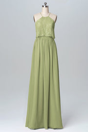 Chiffon Column Halter Sleeveless Bridesmaid Dress-B03101
