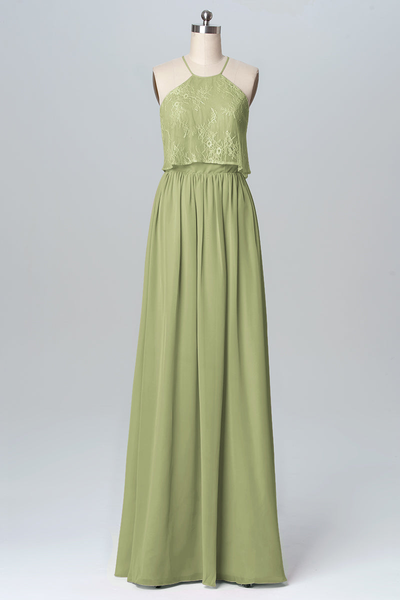Chiffon Column Halter Sleeveless Bridesmaid Dress-B03101