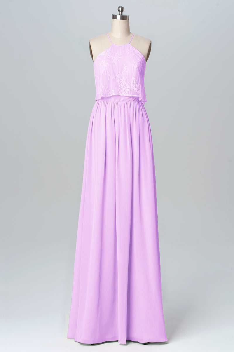 Chiffon Column Halter Sleeveless Bridesmaid Dress-B03101