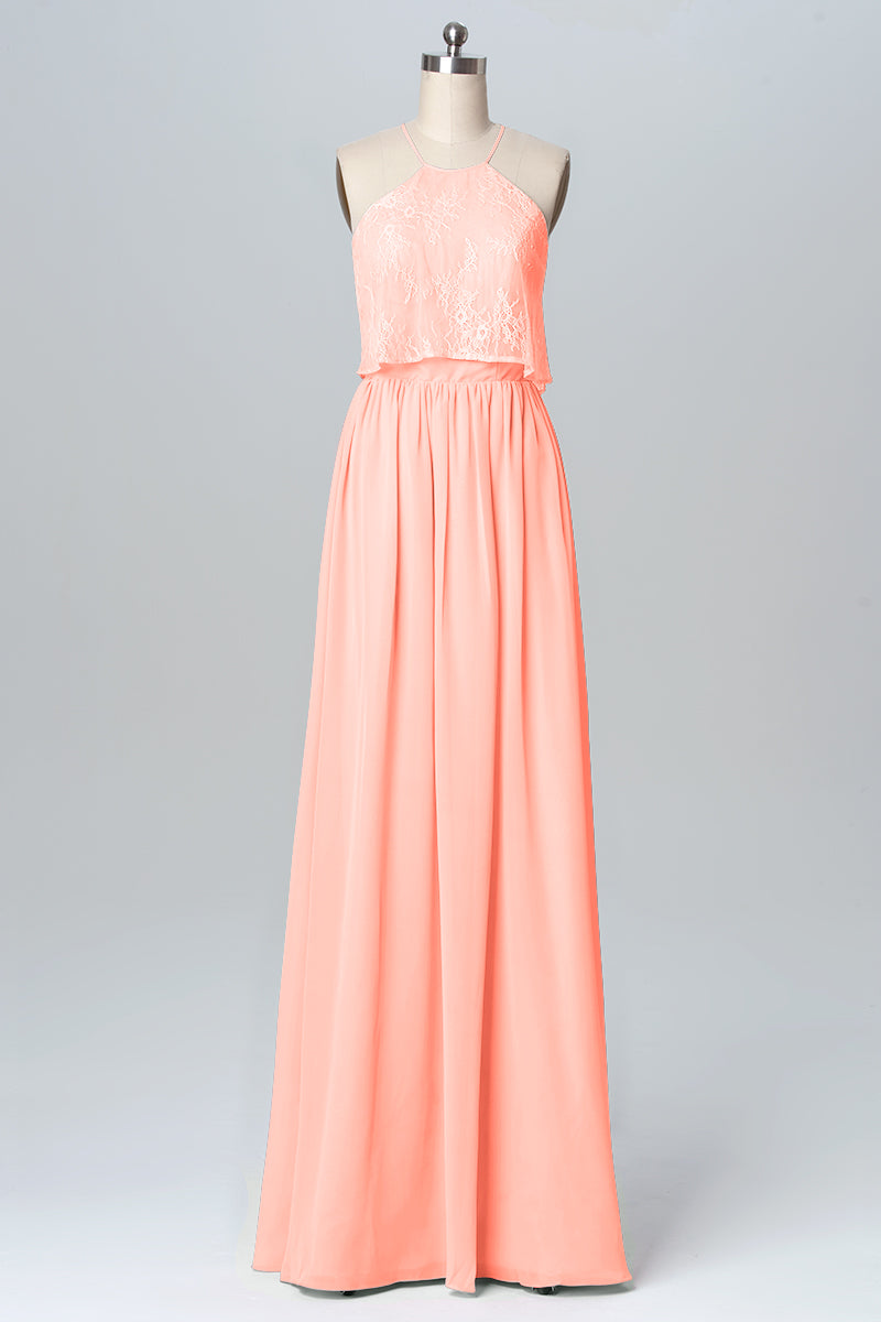 Chiffon Column Halter Sleeveless Bridesmaid Dress-B03101