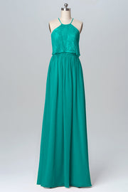 Chiffon Column Halter Sleeveless Bridesmaid Dress-B03101