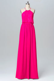 Chiffon Column Halter Sleeveless Bridesmaid Dress-B03101