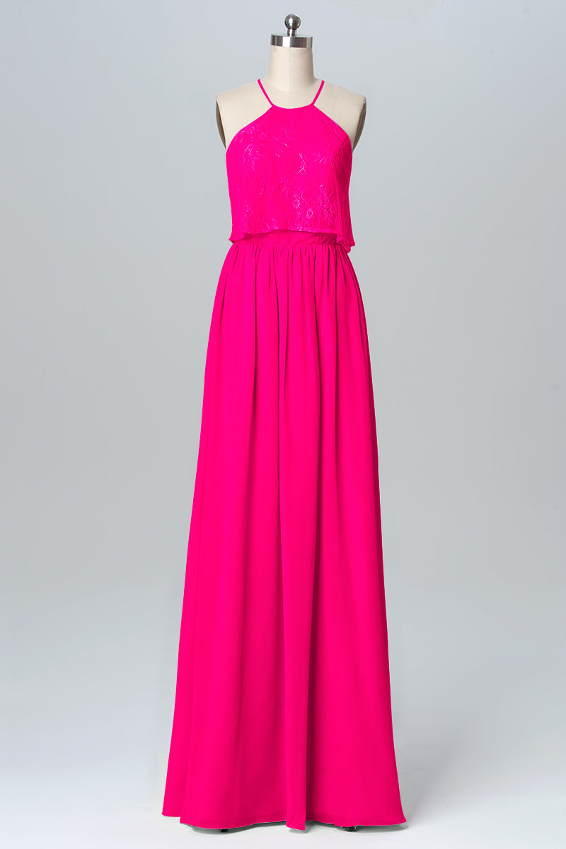 Chiffon Column Halter Sleeveless Bridesmaid Dress-B03101