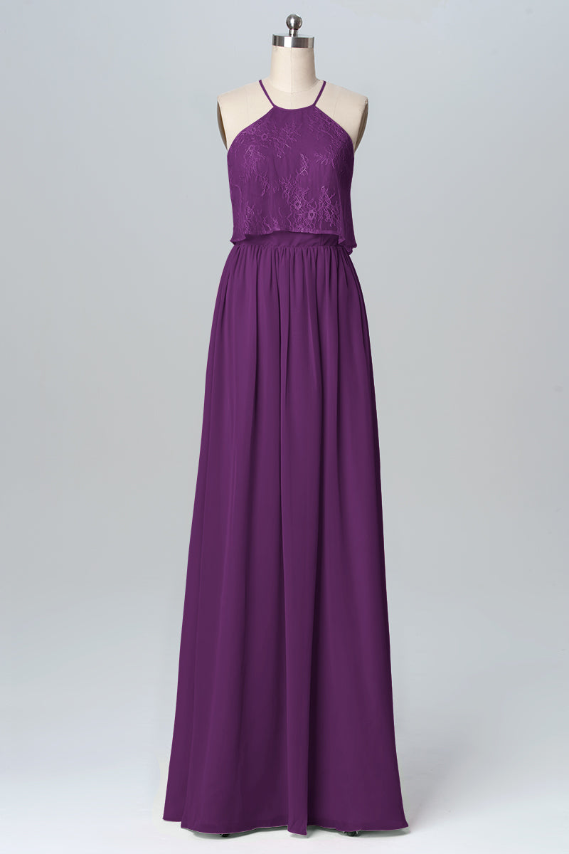 Chiffon Column Halter Sleeveless Bridesmaid Dress-B03101