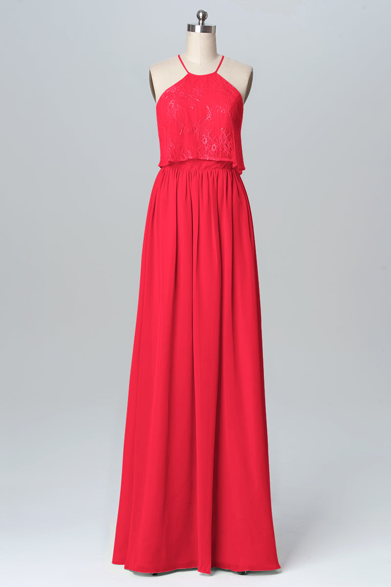Chiffon Column Halter Sleeveless Bridesmaid Dress-B03101