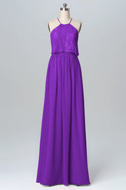 Chiffon Column Halter Sleeveless Bridesmaid Dress-B03101