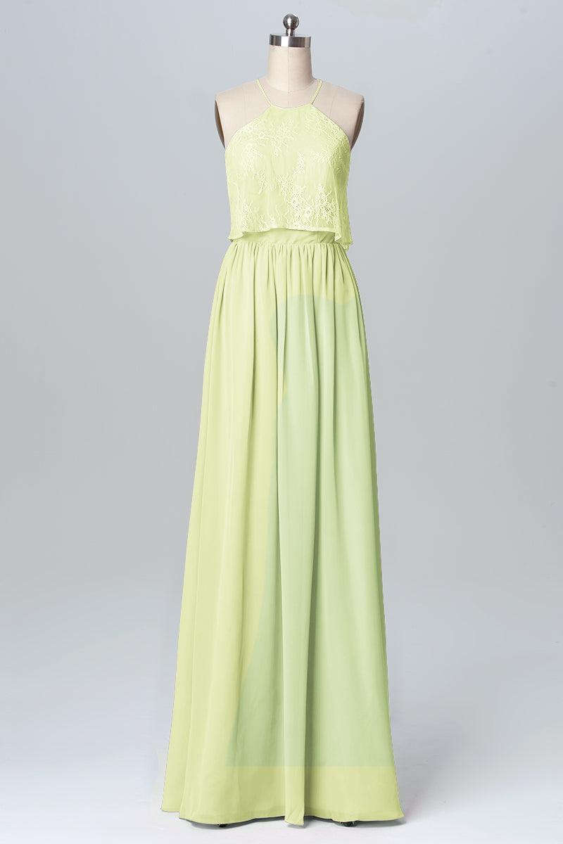 Chiffon Column Halter Sleeveless Bridesmaid Dress-B03101
