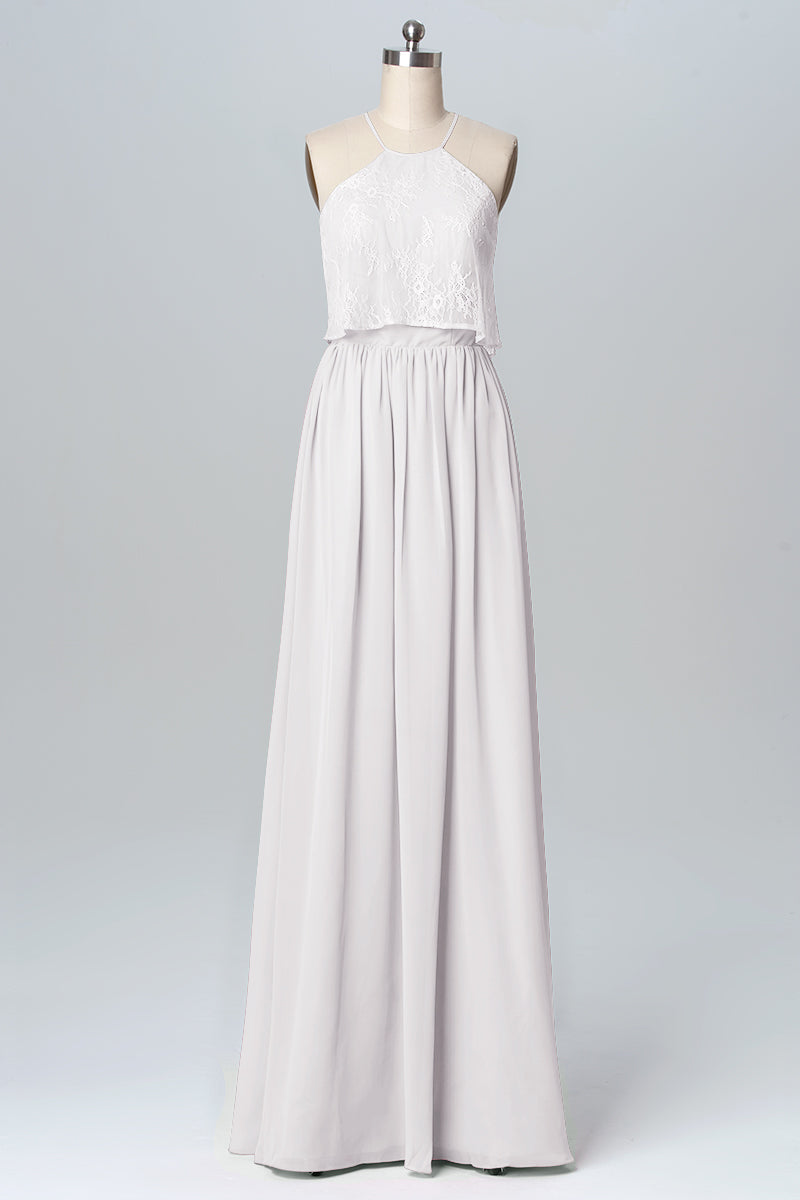 Chiffon Column Halter Sleeveless Bridesmaid Dress-B03101