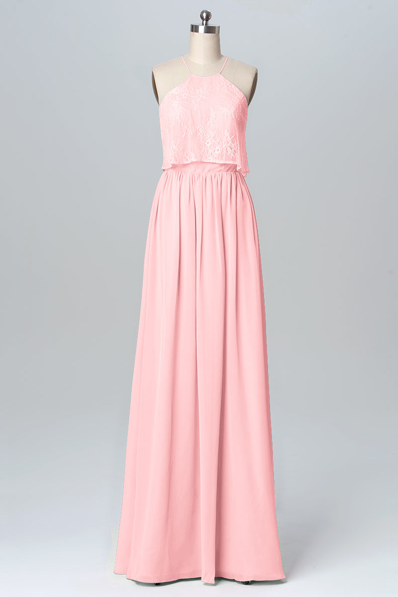 Chiffon Column Halter Sleeveless Bridesmaid Dress-B03101