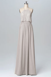 Chiffon Column Halter Sleeveless Bridesmaid Dress-B03101