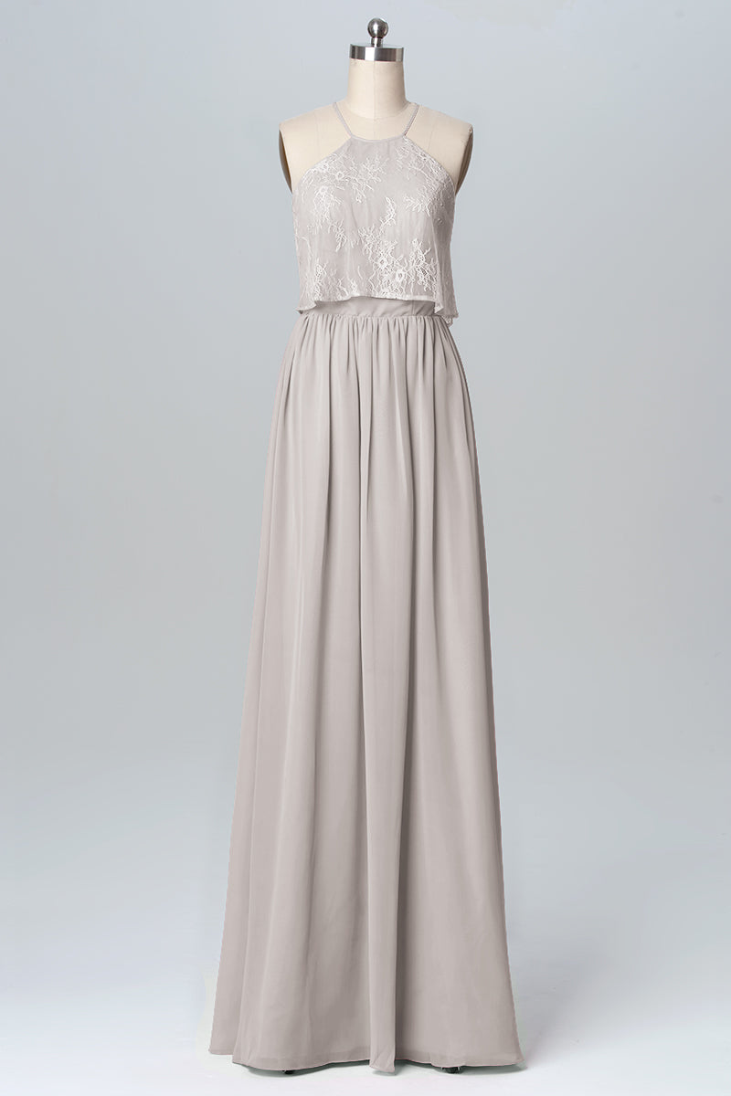 Chiffon Column Halter Sleeveless Bridesmaid Dress-B03101
