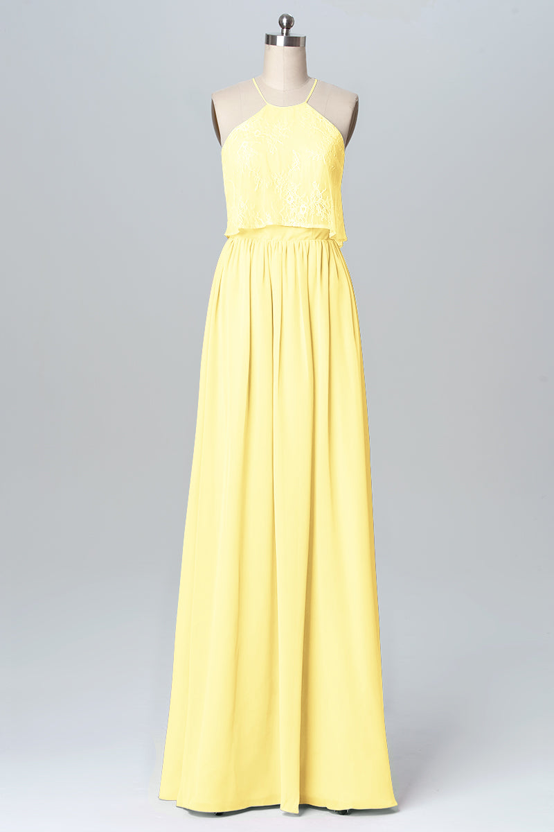 Chiffon Column Halter Sleeveless Bridesmaid Dress-B03101