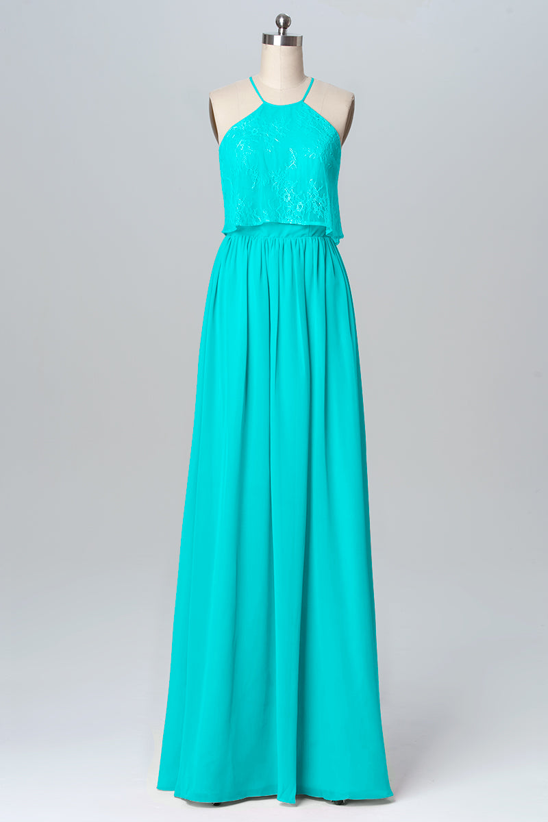 Chiffon Column Halter Sleeveless Bridesmaid Dress-B03101