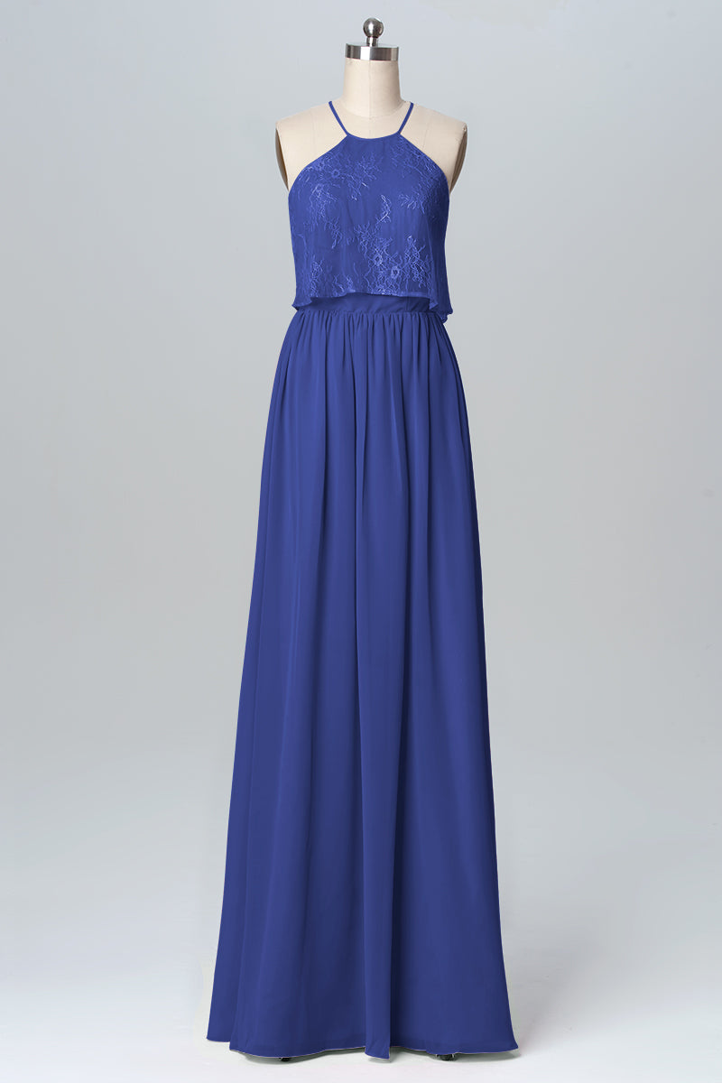 Chiffon Column Halter Sleeveless Bridesmaid Dress-B03101