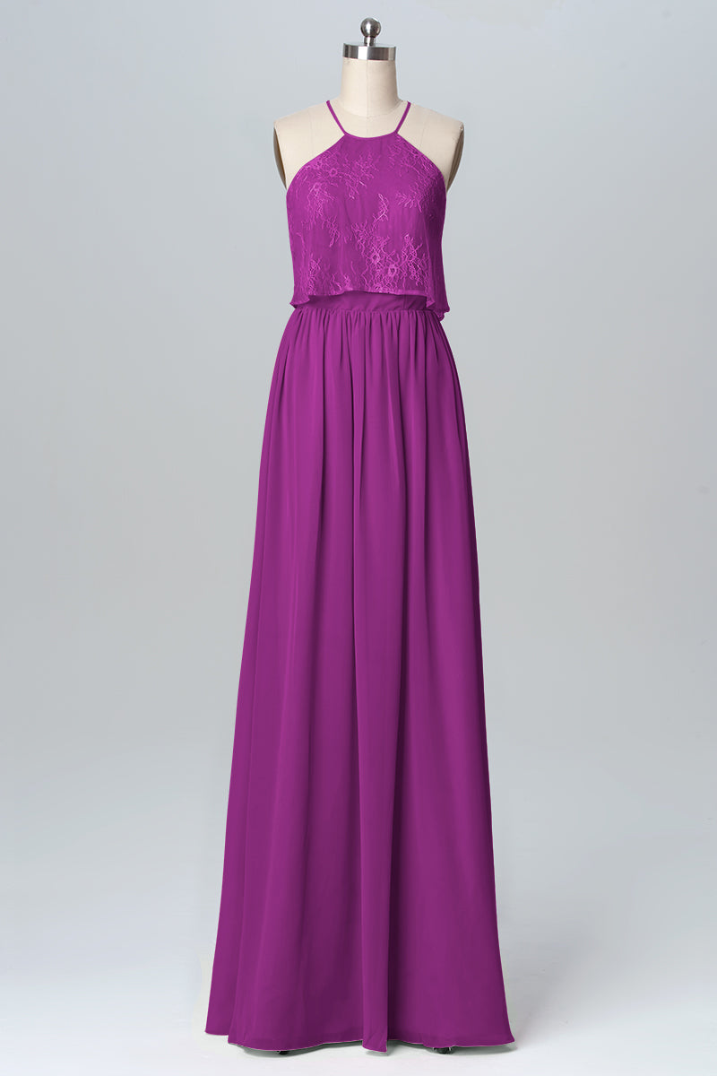 Chiffon Column Halter Sleeveless Bridesmaid Dress-B03101