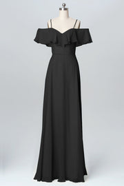 Chiffon Column Spaghetti Straps Sleeveless Bridesmaid Dress-B03102